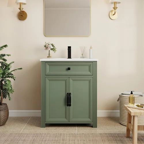 Vista 27 de Henf 28 Inch Bathroom Vanity with Ceramic Integrated Sink, Blue Bathroom Storage Cabinet with 2 Soft Close Doors,1 Tilt-Out Drawer,Reinforced Corner