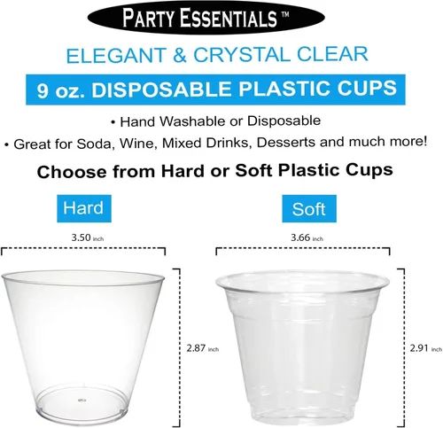Vista 5 de Party Essentials Vasos desechables de 9 onzas para fiesta, vasos antiguos, vasos de cóctel, 20 unidades, plástico duro transparente