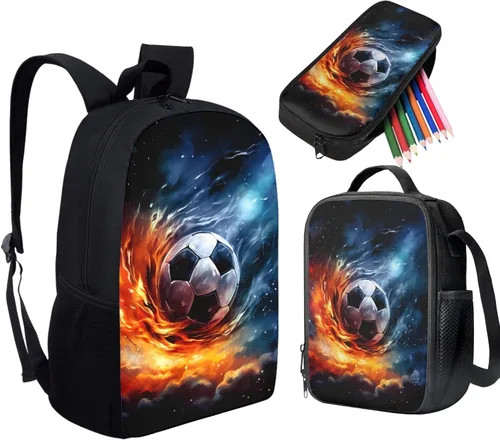 Vista 130 de HUGS IDEA Juego de 3 bolsas escolares con aislamiento térmico para el almuerzo, estuche para lápices