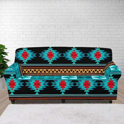 Vista 41 de Funda de sofá de Seater, estilo bohemio, antiarañazos, diseño tribal navajo, nativo americano, diseño tribal, funda de sofá, lavable, elástica