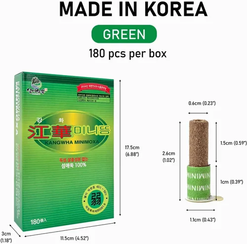 Vista 6 de Kanghwa Mini Moxa, rollo de palo de hierbas, 180 piezas por caja (verde)