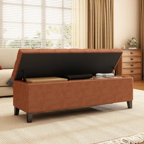 Vista 4 de Upholstered Storage Ottoman Bench for End of Bed, 51" Velvet Button Tufted Bench with Safety Hinge, Large Footrest Stool for Living Room, Entryway