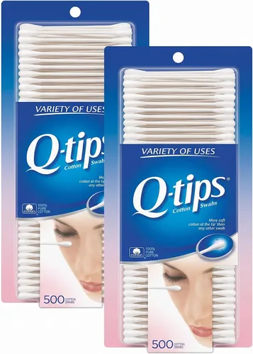 Vista 2 de Q-Tips 623181 – Hisopo de algodón, estándar, color blanco, 500 unidades (paquete de 1) Q-tip Brand Cotton Tip Applicator 500 Double End Swabs per
