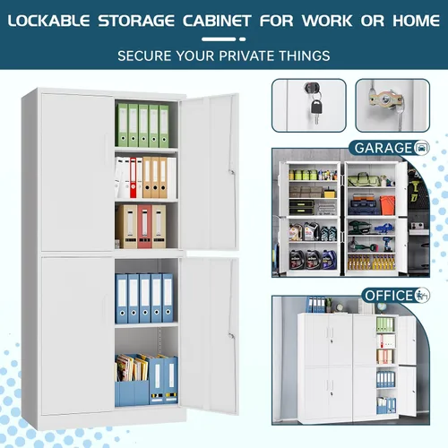 Vista 4 de MIIIKO Gabinete de almacenamiento de acero con 4 puertas, archivador de metal con cerradura, gabinete de almacenamiento de oficina blanco con 5