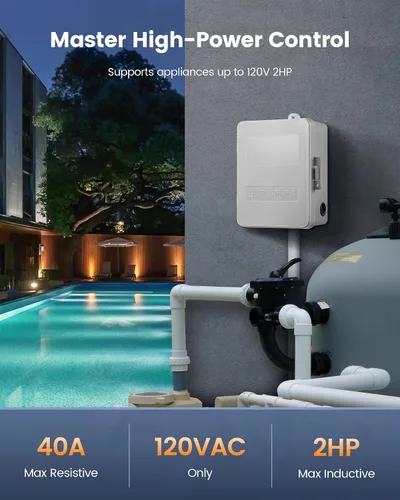 Vista 3 de SURAIELEC Temporizador WiFi para Piscina, 40 AMP 120V 2HP, Temporizador Inteligente para Interior y Exterior de Alta Resistencia para Bomba