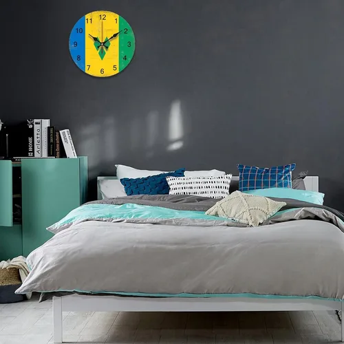 Vista 4 de Reloj de pared grande con diseño de bandera de San Vicente y la Granadina, funciona con pilas, reloj colgante silencioso de 9 pulgadas, decoración