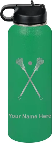 Vista 59 de LaserGram Botella de agua personalizada, palitos de lacrosse, acero inoxidable de doble pared aislada al vacío con popote superior, regalo grabado