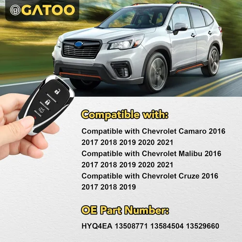 Vista 3 de Llavero de repuesto compatible con Chevy Malibu Cruze Camaro 2016 2017 2018 2019 2020 2021, reemplaza a HYQ4EA 13529660 13508771 13584504