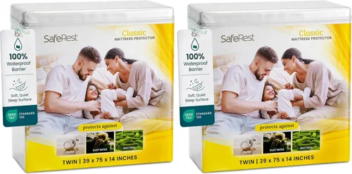 Vista 13 de SafeRest Protector de colchón impermeable tamaño individual – Funda de cama suave, transpirable y ajustada con bolsillos elásticos de 18" – Funda