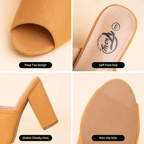 Vista 6 de Trary Sandalias de tacón para mujer, tacones altos de bloque grueso, sandalias de tacón abierto, sandalias de tacón sin cordones, cómodas