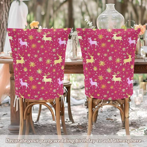 Vista 6 de Juego de 6 fundas decorativas para sillas de oficina y reuniones familiares, fundas extraíbles para sillas de comedor, diseño de copos de nieve