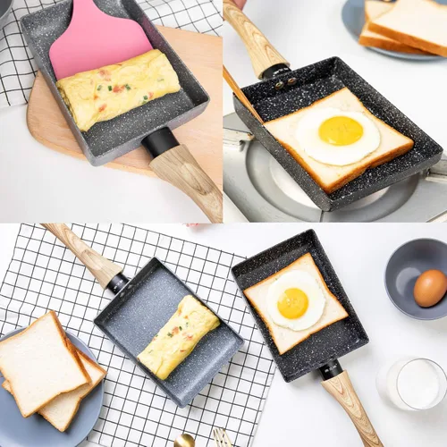 Vista 5 de Tamagoyaki - Sartén para tortilla japonesa, revestimiento antiadherente, mini sartén rectangular, color gris