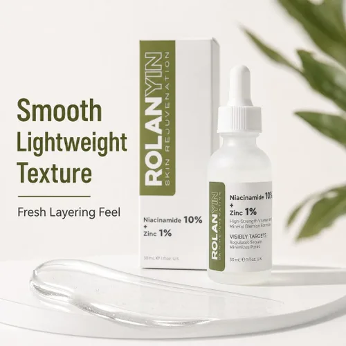 Vista 3 de ROLANYIN Suero facial de niacinamida 10% + zinc 1% para control de aceite y minimización de poros, tratamiento de imperfecciones hidratante calmante
