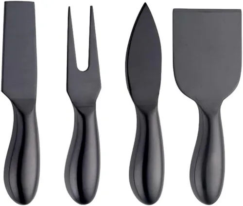 Vista 2 de Juego de cuchillos de queso negro, 6 piezas, cortador, tenedor, esparcidor, colección de herramientas MBBITL Juego completo de esparcidor