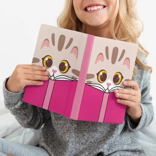 Vista 3 de AFPANQZ Linda funda de libro para mujer, diseño de caricaturas, diseño de gato, reutilizable, protector de tapa dura, funda elástica de tela