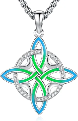 Vista 85 de Collar de pentagrama de plata de ley con triple luna, diosa celta, nudo celta, nudo de brujas, Ankh, sol y luna, Hécate, lilith, Santa Muerte