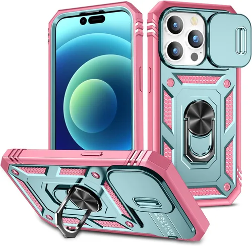 Vista 8 de Fetrim Funda para iPhone 14 Pro, Funda de teléfono con soporte de anillo de rotación para Apple iPhone 14 Pro - Negro