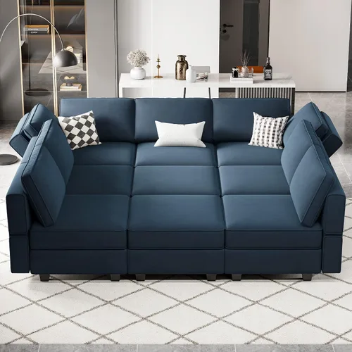 Vista 10 de Belffin Sofá Seccional Modular de Terciopelo con Chaise Lounge Sofá Cama Seccional con Chaise de Almacenamiento Sofás Cama Sofá para Sala de Estar