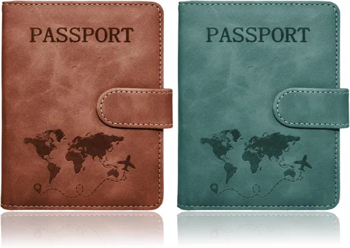 Vista 7 de Juego de 2 fundas para pasaporte, Azul, verde, Minimalista