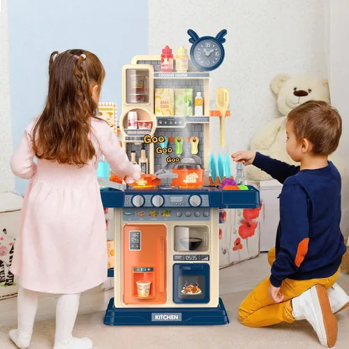 Vista 4 de Juego de cocina para niños pequeños, juego de cocina para niños pequeños, juguetes para niñas con estufa de cocina, vapor, fregadero y alimentos