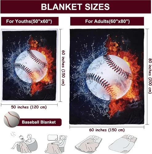 Vista 4 de Sviuse Manta de béisbol con estampado de bolas de béisbol, regalos para niños y adultos, artículos deportivos para amantes del sóftbol, manta suave
