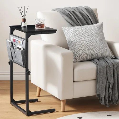 Vista 2 de HOOBRO Mesa auxiliar en forma de C, mesa pequeña en C para sofá, mesa auxiliar de altura ajustable para espacios pequeños, mesa de sofá de 29.5