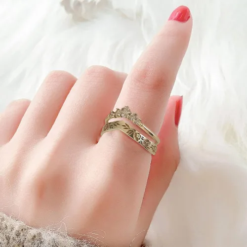 Vista 13 de Iumer - Anillo de zircón de dos piezas con incrustaciones de diamantes de imitación artificiales para mujer, talla 6-10.