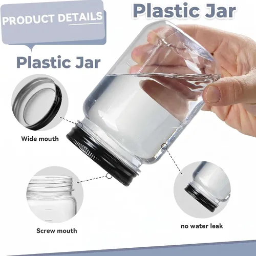 Vista 3 de Novelinks - Recipientes de plástico transparente (16 onzas) 5 Pack, Black, Plastic Containers with Lids, Decorative Jars, Storage Jars, Candy