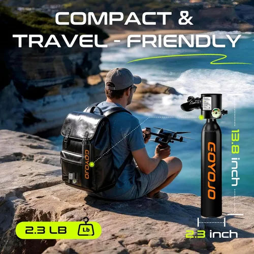 Vista 5 de GOYOJO Mini tanque de buceo de 1L con máscara – Tanque de aire de buceo portátil certificado DOT, presión máxima de 3000 PSI, botella pony