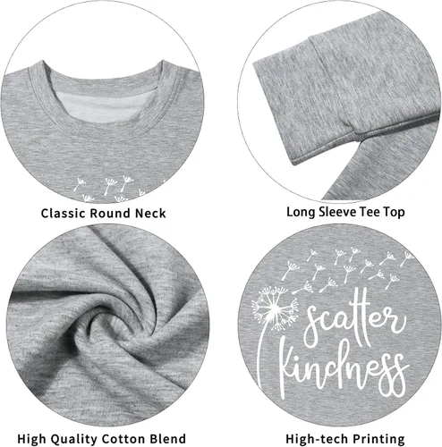 Vista 7 de KIDDAD Sudadera de diente de león para mujer, diseño gráfico Scatter Kindness, camiseta casual de manga larga