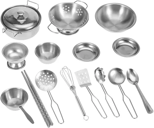 Vista 4 de 16/18/25pcs Juego de utensilios de cocina de acero inoxidable Cazo Tapas Olla Cocina Cocina (16 piezas)