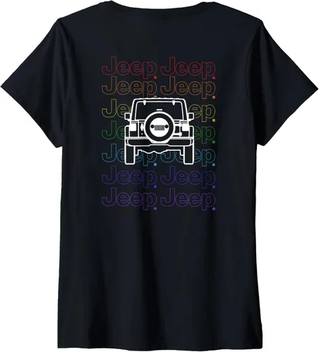Vista 2 de Jeep Pride Repeating Logo - Camiseta con cuello en V (versión oscura de dos caras), Negro