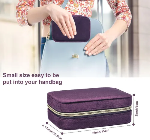 Vista 2 de Dajasan Mini estuche de joyería de viaje, pequeña caja organizadora de joyas de viaje, caja de regalo de joyería de terciopelo para mujeres y niñas