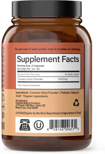 Vista 3 de Cápsulas de cúrcuma orgánica de 600 mg – Suplemento de raíz de curcumina pura, píldoras de polvo de raíz cruda, suplementos orgánicos para apoyo
