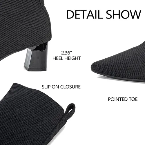 Vista 4 de Women's Ankle Boots Comfortable Pointed Toe Breathable Sock Knit Low Heel Fall Work Office Booties
