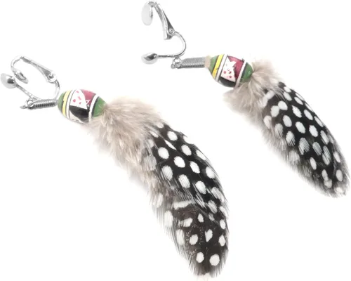 Vista 2 de Natural Feather Ethnic Fusion Earrings Peruvian Ceramic Green Yellow Black