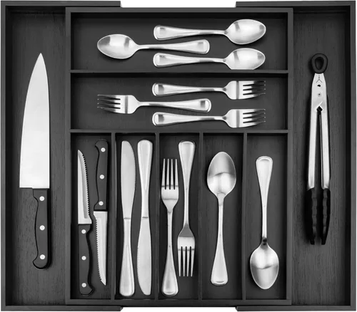 Vista 15 de Organizador de Cajón de Cocina Purawood - Organizador de Utensilios Extensible para Cocina, Bandeja de Cuchillos y Organizador de Cubiertos, 3-5