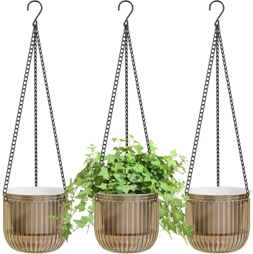 Vista 10 de ZeeDix Paquete de 3 macetas colgantes de 6.5 pulgadas para plantas de interior, macetas colgantes de riego automático con 3 ganchos y drenaje