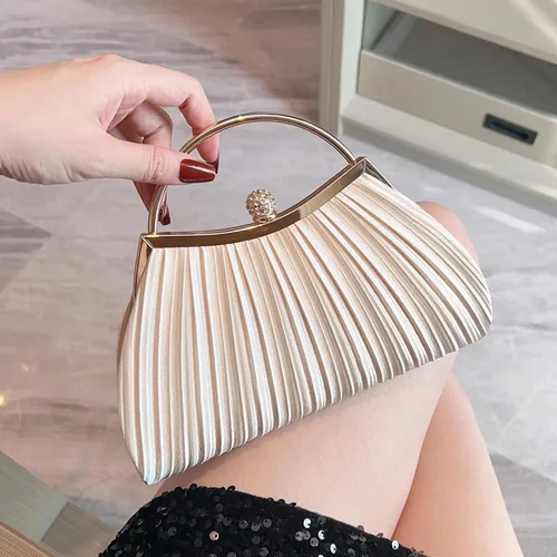 Vista 4 de Bolsos de mano para mujer, bolsos de noche con correa de cadena desmontable para cóctel, fiesta, boda con plisado
