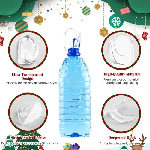 Vista 3 de Ganchos de luz de Navidad, clips transparentes para luces de cadena, ganchos adhesivos de pared transparentes para colgar, pequeños clips adhesivos