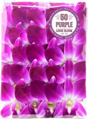 Vista 15 de Flores de orquídea frescas Miami OrchidClub USA Sunne Tropical en suelto, decoración para comida y bebida (100 AZUL PURPURA)