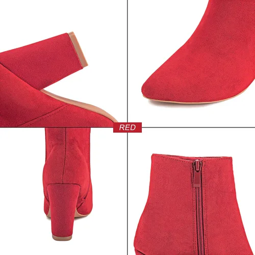Vista 6 de Jiu du Botines de tacón alto para mujer, con puntera puntiaguda, con cremallera lateral, tacones altos, botas cortas