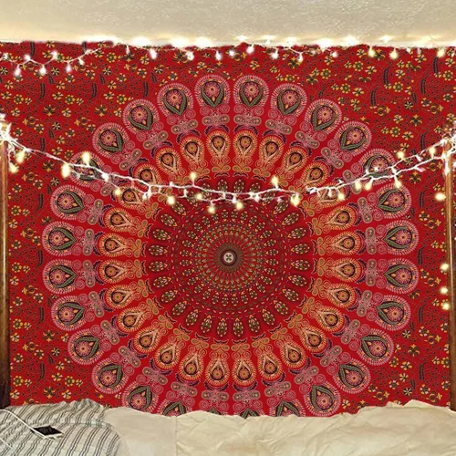 Vista 34 de Tapiz hippie indio bohemio psicodélico dorado azul pavo real mandala colgante en la pared (negro blanco, Queen (84 x 90 pulgadas) (84.6 x 90.6 in)