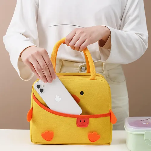 Vista 5 de Linda bolsa de almuerzo de pato Kawaii Animal Fiambrera reutilizable bolsa Beige