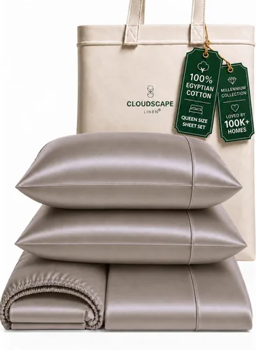 Vista 16 de Cloud Scape Linen - Juego de sábanas de algodón egipcio de doble capa, tamaño individual, tejido de satén de fibra larga, juego de 3 piezas, ropa