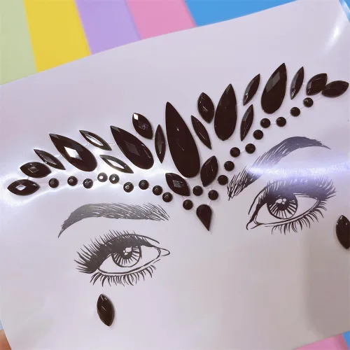 Vista 6 de Black Face Jewels se adhieren a los accesorios del festival, diamantes de imitación del tatuaje de la cara de Halloween para el maquillaje, joyas
