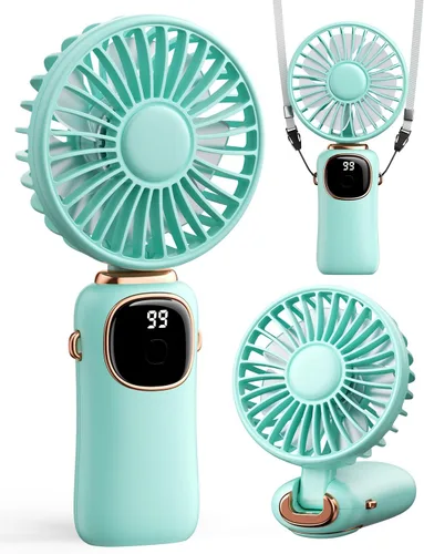 Vista 12 de coldSky Ventilador de mano portátil, batería de 4000mAh, ventiladores de viaje personales multifunción 3 en 1 con pantalla digital, ventilador