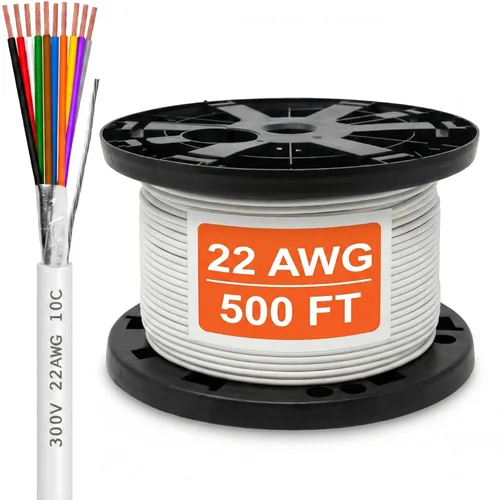 Vista 37 de Cable CMP Plenum blindado trenzado de conexión de cable, cable de bajo voltaje CL3P listado por UL, 22 AWG 2 conductores, carrete de 500 pies, blanco