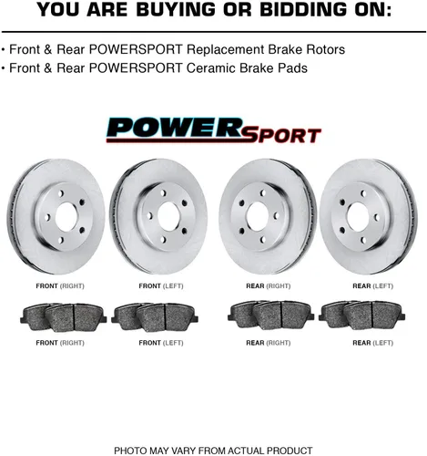 Vista 2 de Power Sport Kit de freno delantero y trasero para Dodge Attitude 2013-2014; Hyundai Accent, Kia Rio 2012-2017 Rotores de freno en blanco Kit