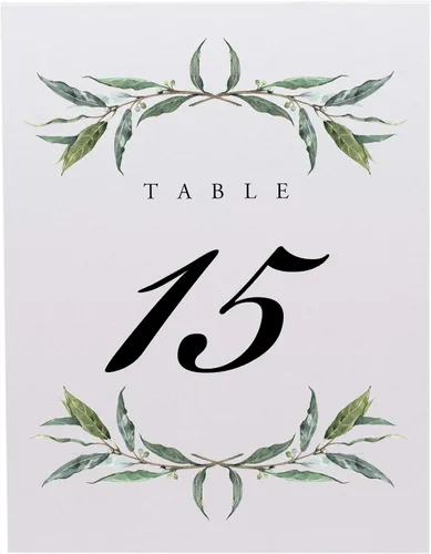 Vista 4 de Corona de laurel y números de mesa de boda, 1-10, doble cara, tienda de campaña o uso en un soporte, ideal para fiestas y restaurantes, fabricado